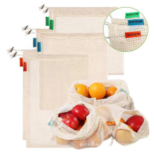 Custom printed storage fruit vegetable net cotton mesh produce shopping bags